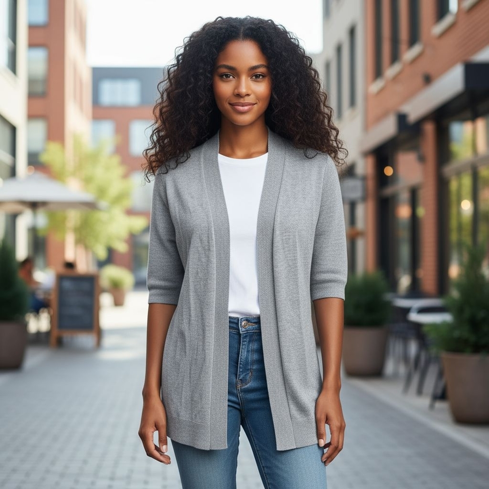 Grace Gray Open-Front Cardigan Sweater